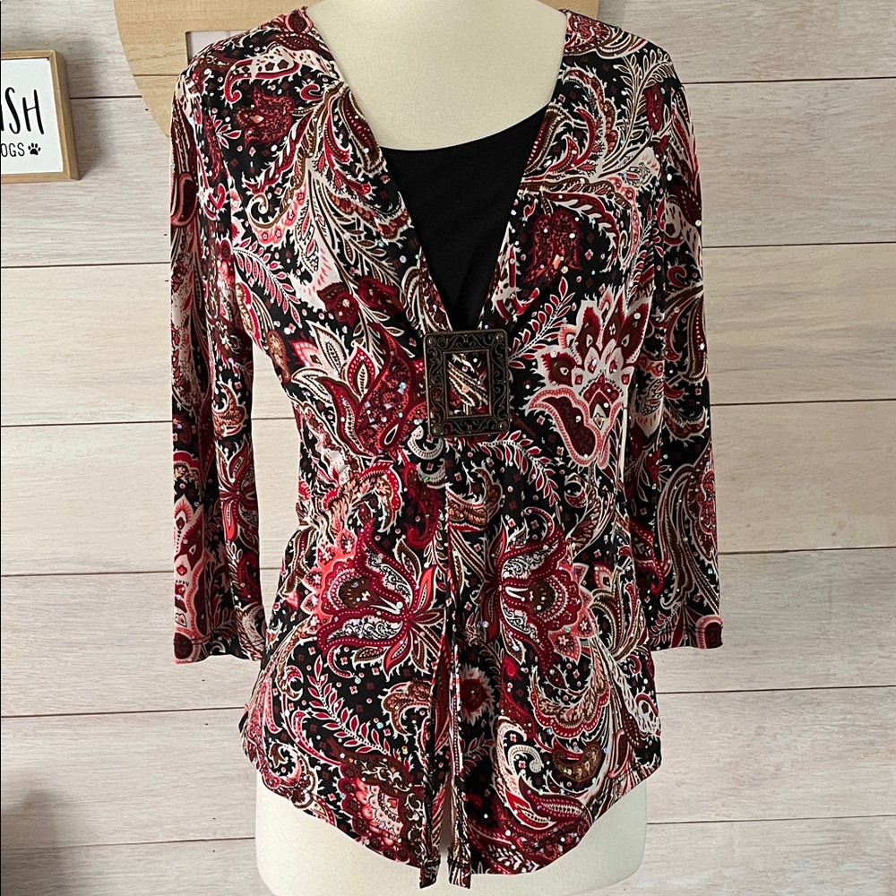 dressbarn Paisley Blouse - Red and Black S
